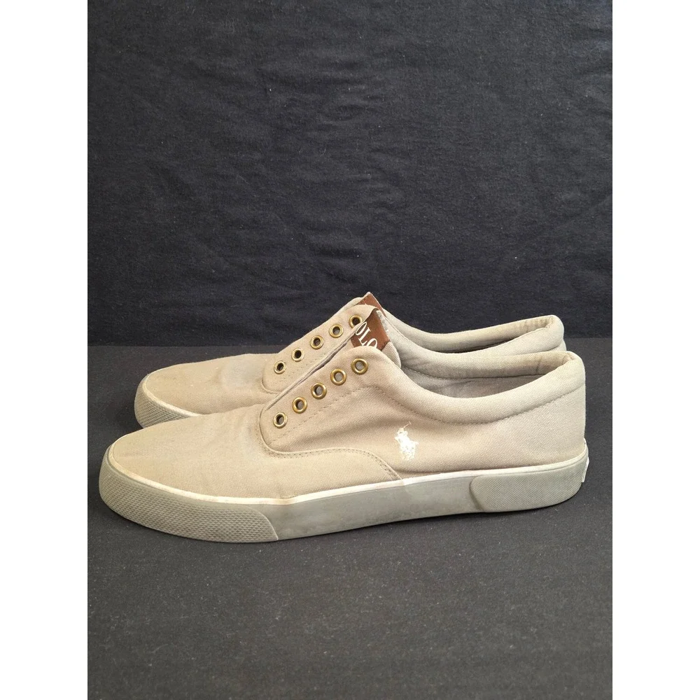Polo Ralph Lauren Forestmont II Tan Canvas Laceless Sneakers Mens 10.5D